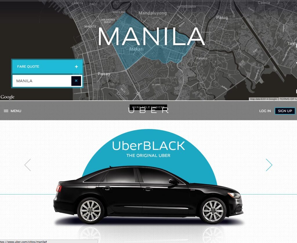 Screenshot from Uber's website