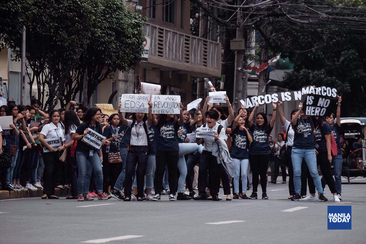 Students of St. Scholastica's College in Manila share the same sentiment that Marcos is not a hero. (Manila Today photo/Jun Santiago)