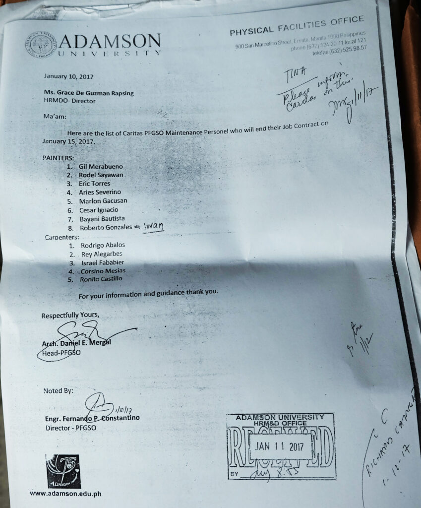 Letter of notice para sa mga natanggal na mga manggagawa.